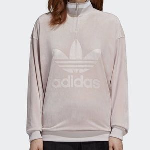 NWOT Adidas velvet pullover half zip up; loose boyfriend fit